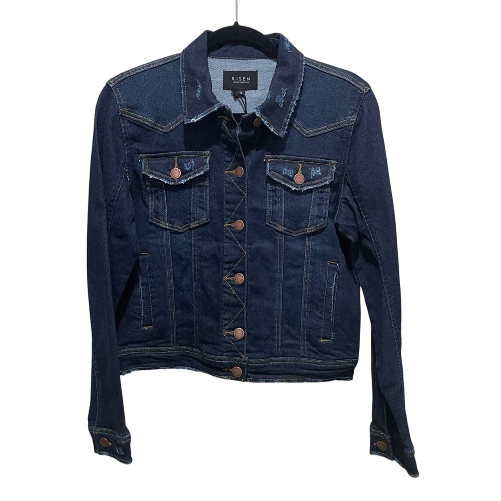 Risen Dark Wash Denim Jacket Button Up Blue Women’s Size Small New